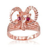 Textured Rose Gold Rams Head Red CZ Ring