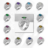 White Gold US Army Mens CZ Birthstone Ring