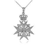 White Gold Imperial Maltese Cross Pendant Necklace