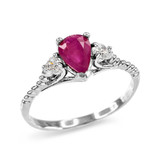 White Gold Rope Band Ruby White Topaz Stackable Promise Ring