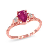 Rose Gold Rope Band Ruby White Topaz Stackable Promise Ring