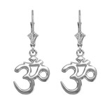 14K White Gold Om (Aum) Mantra Yoga Earrings