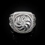 White Gold Armenian Eternity Shield Mens Khachkar Cross Diamond Ring