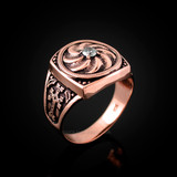 Rose Gold Armenian Eternity Shield Mens Khachkar Cross Diamond Ring