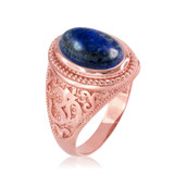 Rose Gold Om (Aum) Mantra Oval Lapis Lazuli Yoga Ring