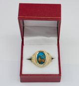 Yellow Gold Jerusalem Cross Blue Copper Turquoise Statement Ring