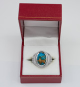 White Gold Jerusalem Cross Blue Copper Turquoise Statement Ring
