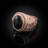 Rose Gold Masonic Onyx Gemstone Statement Ring