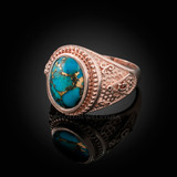Rose Gold Masonic Blue Copper Turquoise Statement Ring