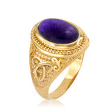 Gold Celtic Knot Band Purple Amethyst Cabochon Statement Ring