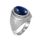 White Gold Textured Band Lapis Lazuli Statement Ring
