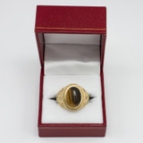 Gold Star of David Tiger Eye Gemstone Jewish Statement Ring