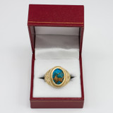 Gold Star of David Blue Copper Turquoise Jewish Statement Ring
