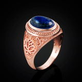 Rose Gold Lotus Yoga Lapis Lazuli Gemstone Statement Ring