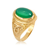 Yellow Gold Celtic Trinity Green Onyx Statement Ring