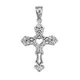 White Gold Open Heart Cross Charm Pendant Necklace