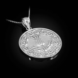 White Gold Scottish Thistle Medallion Pendant Necklace