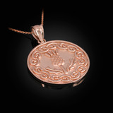 Rose Gold Scottish Thistle Medallion Pendant Necklace