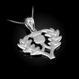 White Gold Scottish Thistle Flower Pendant Necklace