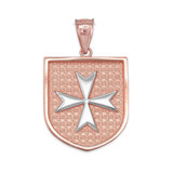 Two-Tone Rose Gold Knights Hospitaller Maltese Cross Badge Pendant Necklace
