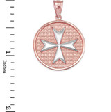 Two-Tone Rose Gold Knights Templar Maltese Cross Medal Pendant Necklace