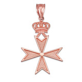 Rose Gold Maltese Cross Royal Crown Pendant Necklace