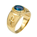 Gold Egyptian Ankh Cross Birthstone CZ Unisex Ring