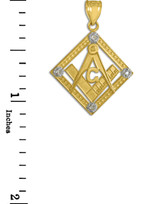 Yellow Gold Square Diamond Masonic Pendant