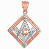Two-Tone Rose Gold Square Diamond Masonic Pendant