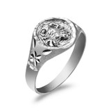 White Gold Cancer Satin DC Band Ladies Zodiac Ring