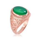 Rose Gold Om Green Onyx Oval Gemstone Mens Ring