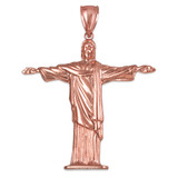 Polished Rose Gold Jesus Christ The Redeemer Cross Brazil Rio Statue Pendant