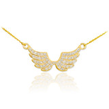 14K Diamond Studded Gold Wings Necklace