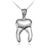 Polished White Gold Molar Tooth Dental Charm Necklace