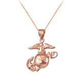 Rose Gold US Marine Corps Womens Charm Necklace
