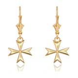 14K Yellow Gold Maltese Cross Earrings