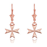 14K Rose Gold Maltese Cross Earrings