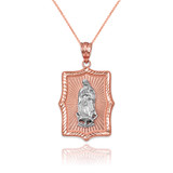 Two-Tone Rose & White Gold  Virgin Mary DC Pendant Necklace