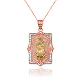 Two-Tone Rose & Yellow Gold  Virgin Mary DC Pendant Necklace
