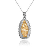 Two-Tone White & Yellow Gold  of Virgin Mary DC Pendant Necklace