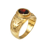 Yellow Gold Capricorn Zodiac Sign January Birthstone Red CZ Ring