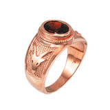 Rose Gold Capricorn Zodiac Sign January Birthstone Red CZ Ring
