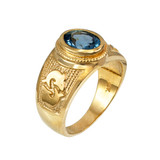 Yellow Gold Pisces Zodiac Sign March Birthstone Aqua CZ Ring
