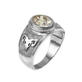 White Gold Aries Zodiac Sign April Birthstone Clear CZ Ring