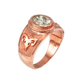 Rose Gold Aries Zodiac Sign April Birthstone Clear CZ Ring