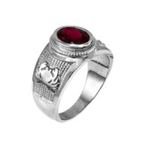 White Gold Cancer Zodiac Sign July Birthstone Red CZ Ring