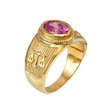 Yellow Gold Libra Zodiac Sign October Birthstone Pink CZ Ring