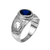 White Gold Virgo Zodiac Sign September Birthstone Blue CZ Ring
