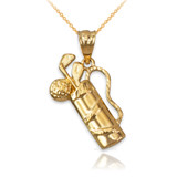 Polished Yellow Gold Golf Bag Pendant Necklace
