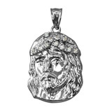 White Gold Jesus Face CZ Pendant (S/L)